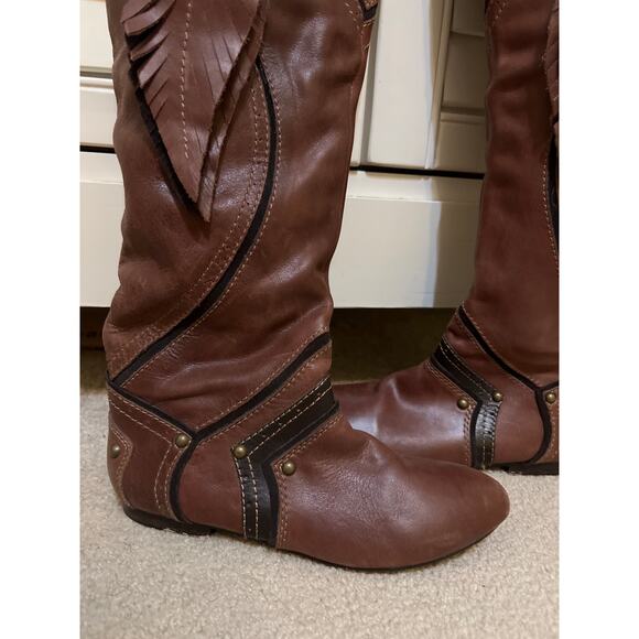ZIGI Ziginy Brown & Black Knee High Leather Boots Women's Size 6 Indie Boho EUC - Picture 3 of 11